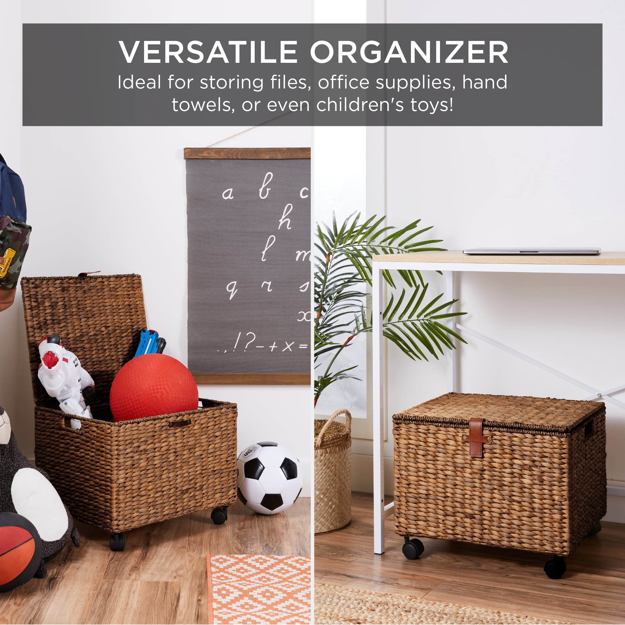 Best Choice Products Hyacinth Rolling Filing Cabinet Mobile Organizer Storage Basket w/ Lid, Locking Wheels - Chestnut