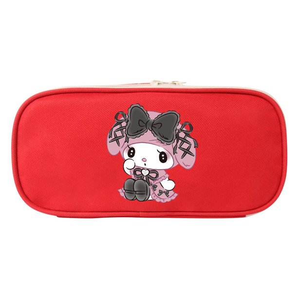 Kuromi kuromi estuche para lápices rojo negro lindo estampado de lona bolsa de papelería monedero cremallera estudiante almacenamiento