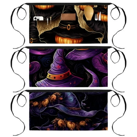 

Halloween Witch Hat 3-Pocket Printed Garden Apron Work Apron Waist Apron Apron