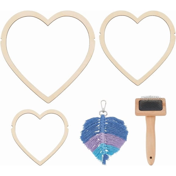 1set Wood Knitting Loom Weaving Tools with Stainless Steel & Wood Pet Combs Heart 12~22x12~22x0.3cm 3pcs