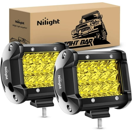 Nilight LED Light Bar 2Pcs 4 inch 36W YelloW Flood Spot Combo Triple RoW Driving Lamp Roof Bumper off Road LED Work Lights Pods for Van Camper Wagon Car Pickup Golf Cart ATV UTV SUV Truck Boat 4x4