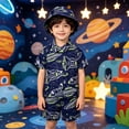 thumbnail image 2 of MEZZALL Boys Summer Short Sleeve Lapel Button Down Tops And Shorts Starry Print Casual Outfit Leisure Clothes Sets, 2 of 5