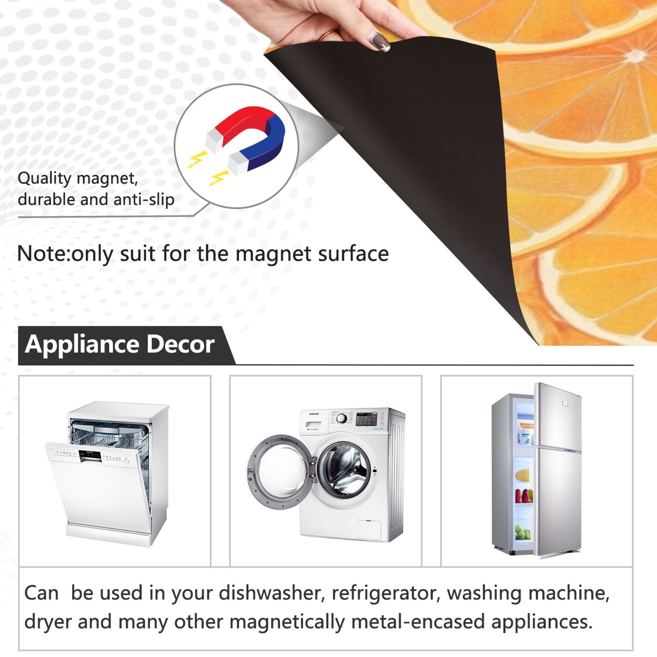 Dishwasher Magnetic Sticker 23x26 Inch Refrigerator Magnetic Sticker Washing Machine Magnetic Sticker Kitchen Panel Magnetic Sticker Home Decor Orange Sliced Orange