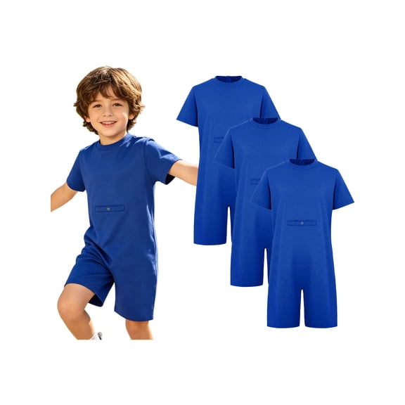 TTAO 3pcs Boys Anti-strip Romper Sensory Friendly Clothes Stripe Adaptive Jumpsuit for Weekend Vacation Royal Blue 10