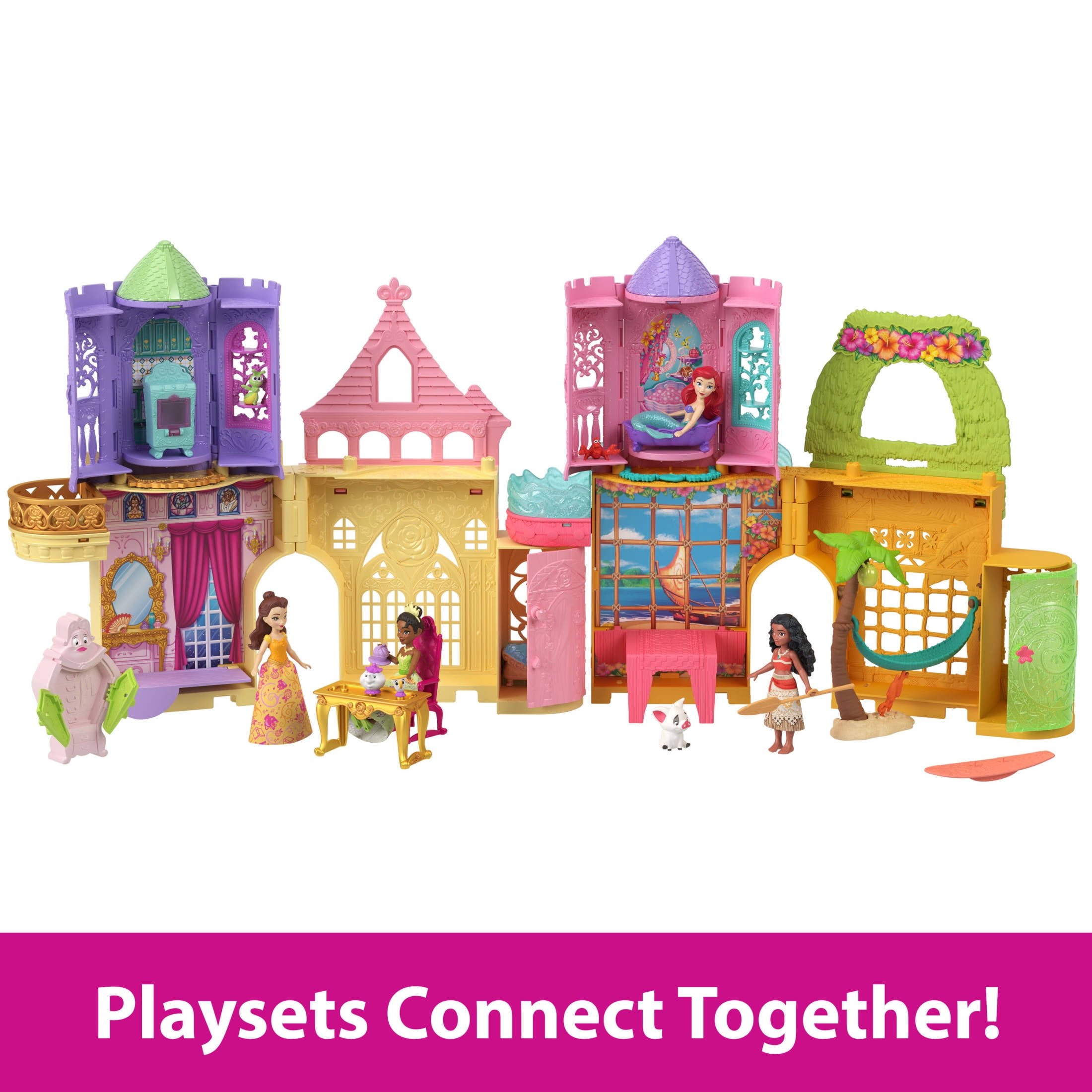 Disney Princess Storytime Stackers Playset, Belle's Castle Dollhouse with Small Doll & 9 Pieces