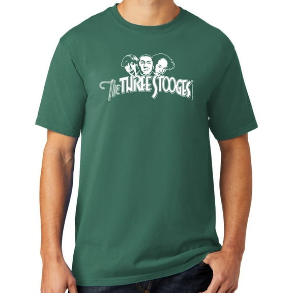 Mens Three 3 Stooges White Logo Tee Shirt, 2XL Nordic Green