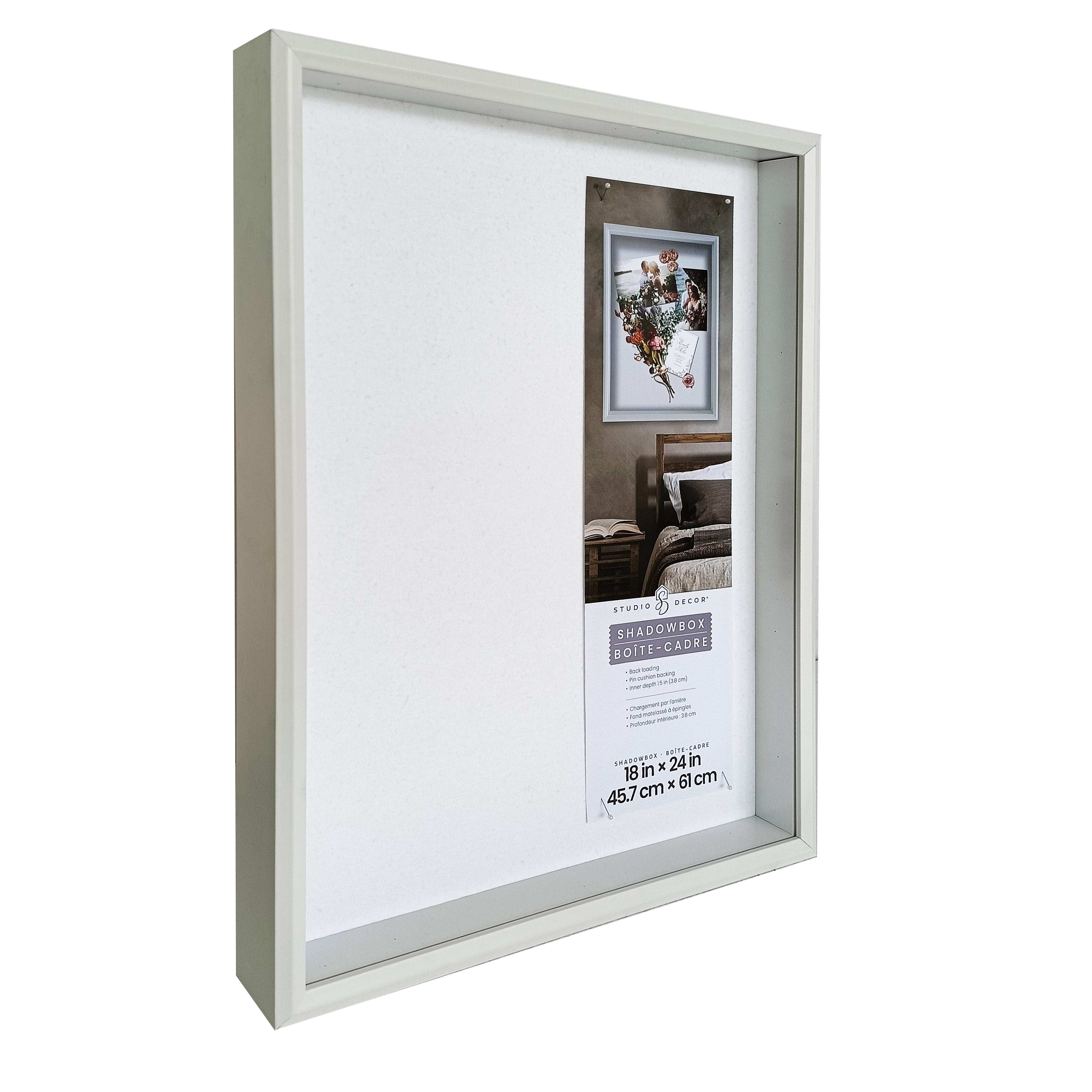 18" x 24" White Beveled Shadow Box Picture Frame by Studio Décor - Includes Pre-attached Hanging Hardware - Horizontal or Vertical Display - 1 Pack
