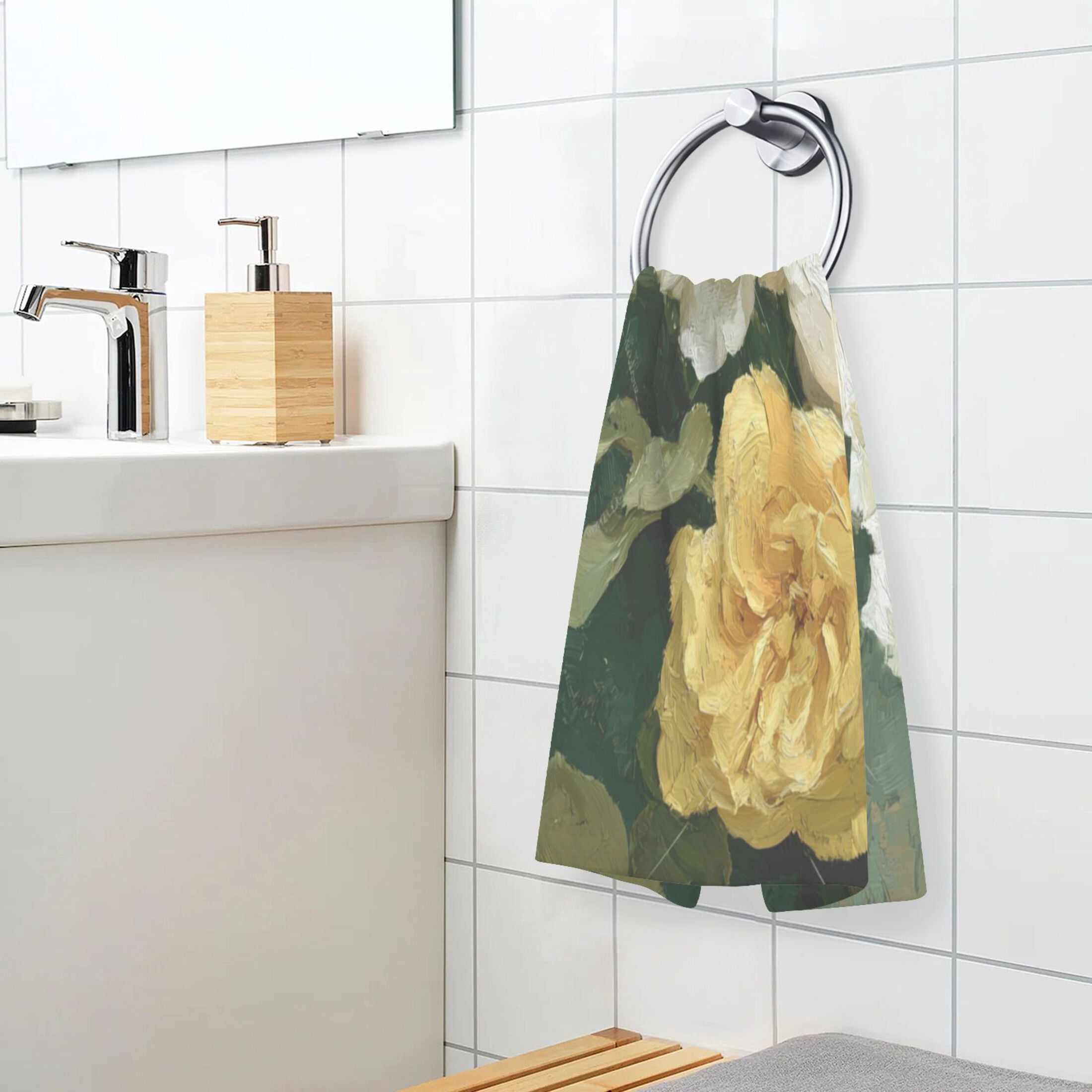 2 Pieces of Cotton Towel Face Towel Set Hand Towel Bath Towel Cotton Bath Towel Sets White Peony Olive Green