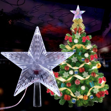 LED Light Up Christmas Tree Topper Star Xmas Tree Ornaments Party Home