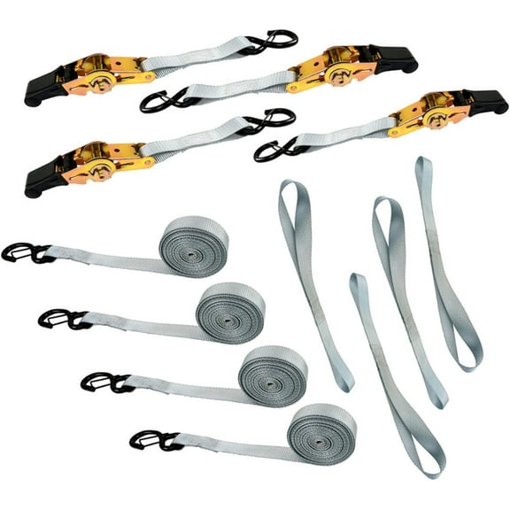 SHZAITOR 4 PCS Silver 1 Inch x 15 Feet 2200 lbs Break Strength Motorcycle and Truck Tie Downs Ratchet Straps