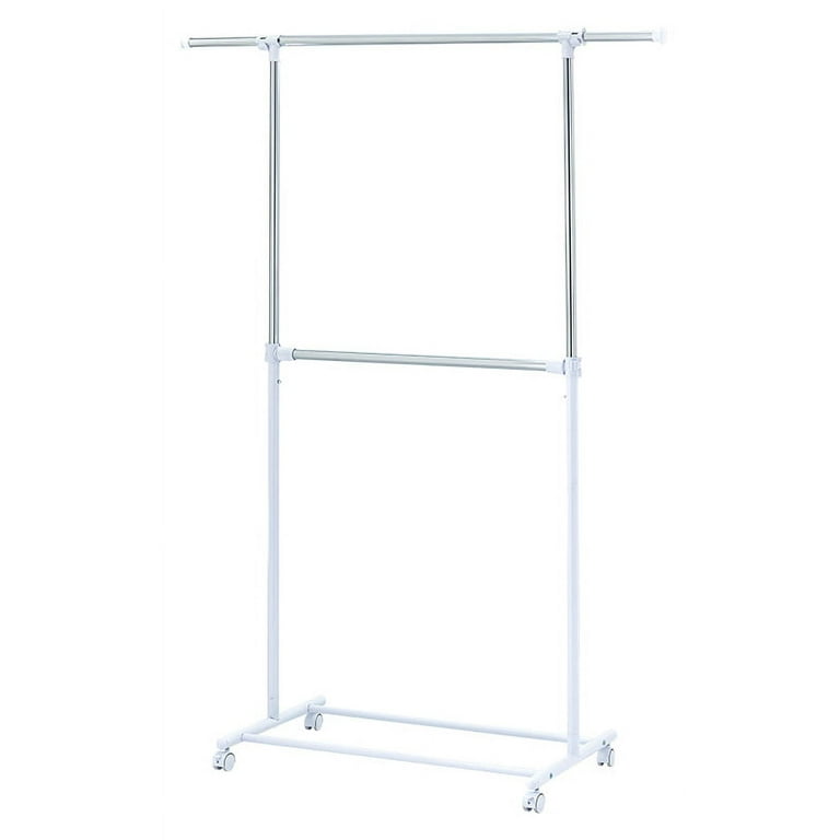 Mainstays 2 Tier Adjustable Chrome Garment Rack with Silver Metal and White  Rod 