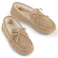 thumbnail image 2 of Collections Etc Women's Cozy Faux Suede Plush Moccasin Slippers Camel 8, 2 of 2