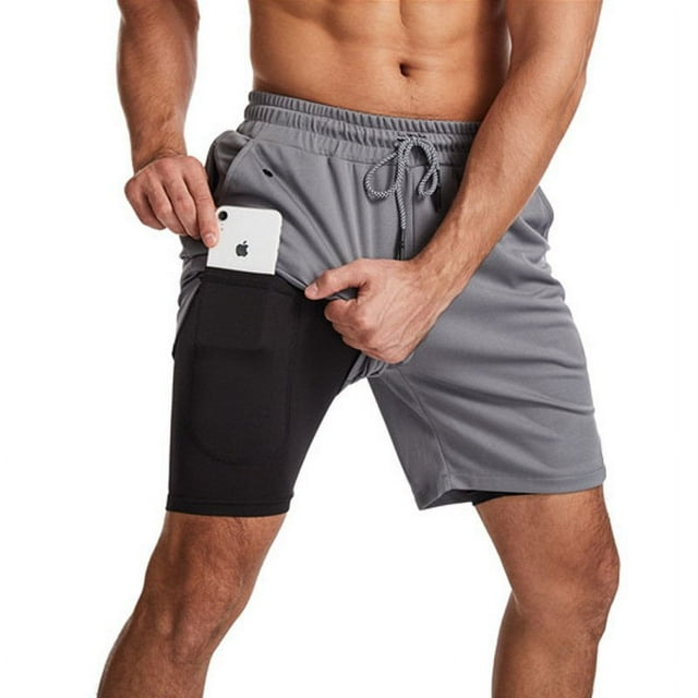 POINTERTECK Mens Swim Fitness Shorts Trunks with Compression Liner 2 in 1 Beach Swimming Trunks Quick Dry Swim Shorts with Zipper Pockets Fitness Quick Dry Pants