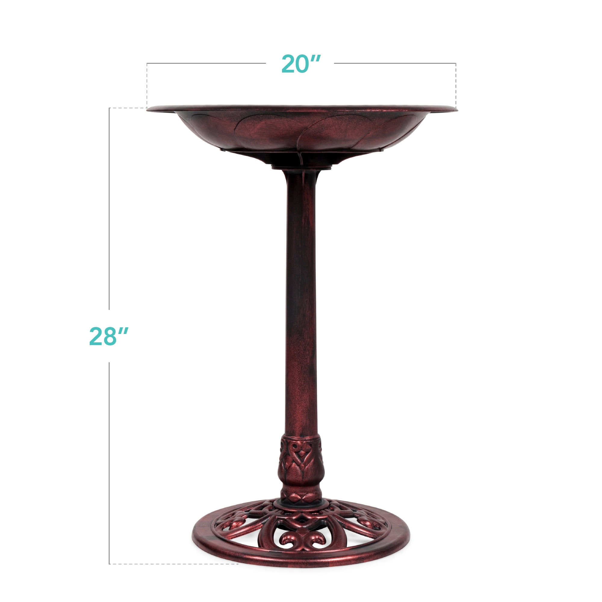 Best Choice Products Outdoor Rustic Pedestal Bird Bath Accent for Garden, Yard w/ Fleur-de-Lis Accents - Cherry Red