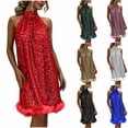 thumbnail image 1 of Mceream Robe à Sequins pour Femmes Grande Taille Soirée Pailletée Sans Manches Coupe Ample Épaules Dénudées Mini Robe 2026 Boho Robe d'Été Rouge m, 1 of 7