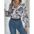 thumbnail image 5 of Women'S Floral Blouses Dressy Casual V Neck Button Down Shirts Lantern Long Sleeve Boho Chiffon Tops 2025 White XL, 5 of 8