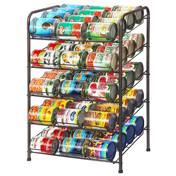 Organizador de Latas de Despensa de 5 Niveles, Estante de Latas de Gran Capacidad para Almacenamiento de Cocina y Gabinete, Marrón