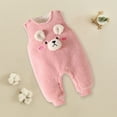 thumbnail image 4 of Odeerbi Infant Boys Girls Clothes Winter Fleece Jumpsuit Baby Sleeveless Romper Plus Velvet Children Suit Fall Winter Cotton Overalls Clothes Thickened Three-piece Set Pink 6-12 Months, 4 of 6