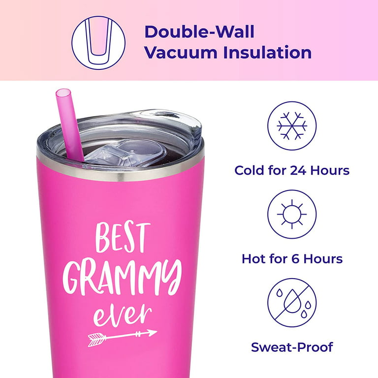 SassyCups Best Grammy Ever Stainless Steel Insulated Tumbler with Straw, 22  Fl Oz, Pink 