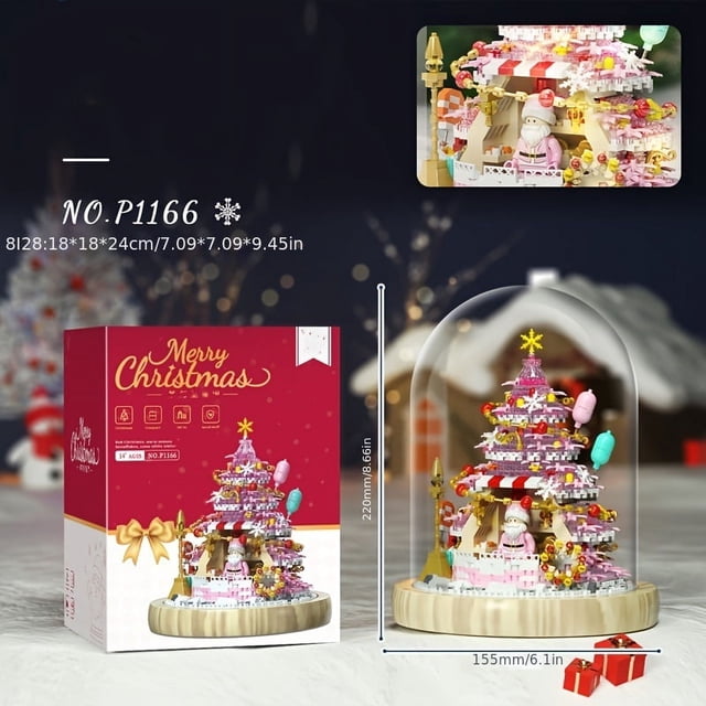 Christmas Series Of Building Blocks, Assembled Toy With Led Lights String Luminous Christmas Tree Castle Tree House Music Box, Holiday Gift