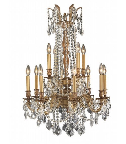 Windsor Collection 12 Light French Gold Finish and Clear Crystal Chandelier 24