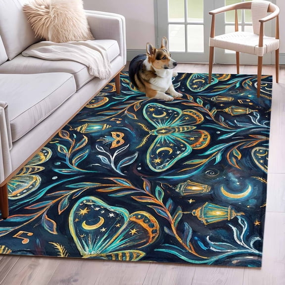 Abstract Butterfly Area Rugs 2.7'x5', Washable Small Throw Rugs for Kitchen Bedroom, Botanical Watercolor Moon Stars Leaf Indoor Outdoor Rug Non-Slip Low Pile Carpet Runner Reversible Floor Mats