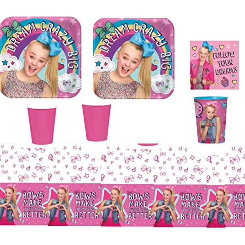 jojo siwa party supply kit for 16 guests - plates, cups, napkins