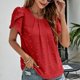 thumbnail image 2 of Blusa jacquard con mangas de pétalos Manga corta Cuello redondo Blusa con mangas de pétalos de color liso Top, 2 of 8