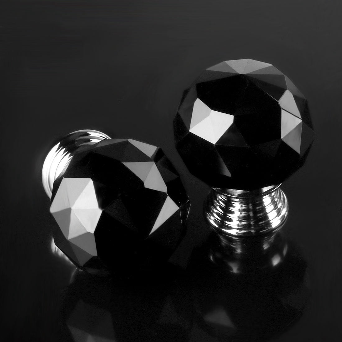 Uxcell 1.18'' Clear Crystal Glass Drawer Knob Cabinet Pull Handle Round Shape Black 10 Pcs