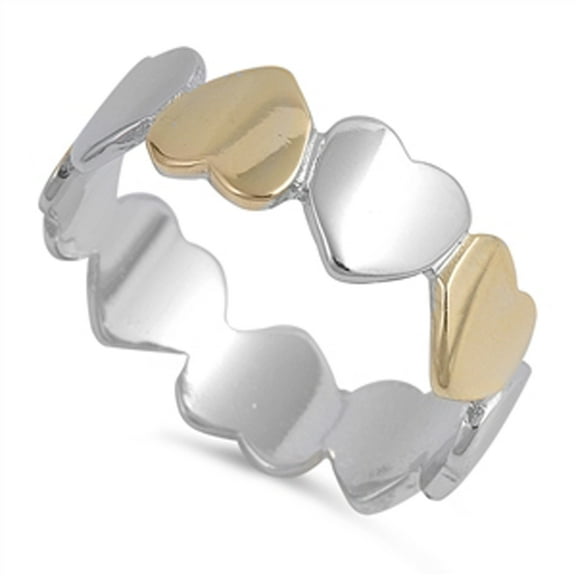 Gold-Tone Heart Eternity Promise Ring 925 Sterling Silver Purity Band Jewelry Female Male Size 5