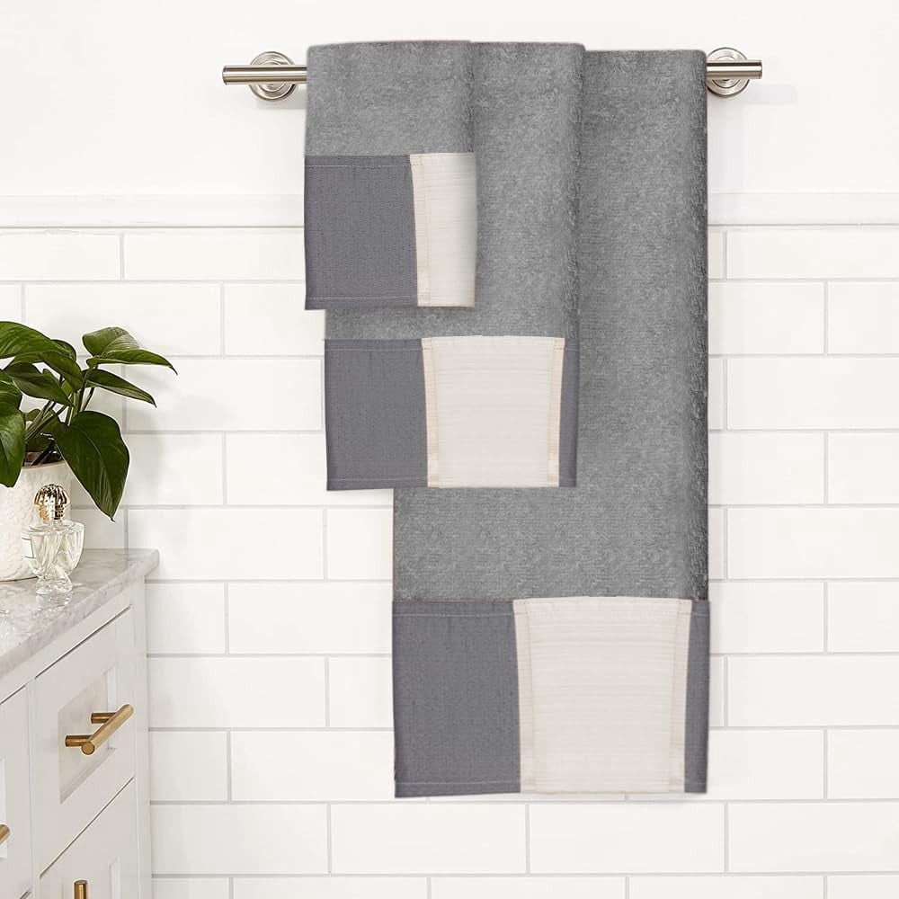 Zahari Home Modern Line Towel Set - 3-Piece Bath Ensemble with Unique Design - Luxury Bath, Hand, and Wash Towels - Contemporary Decor for Beautiful Bathroom