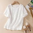 thumbnail image 2 of Blouse pour Femmes Chemise en Lin Respirante d'Été Décontractée Couleur Unie Ajourée Rou, 2 of 3