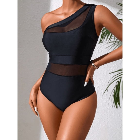 Women's One Shoulder One Piece Swimsuit, Elegant Bathing Suit, Slimming Swimwear for Beach & Pool
