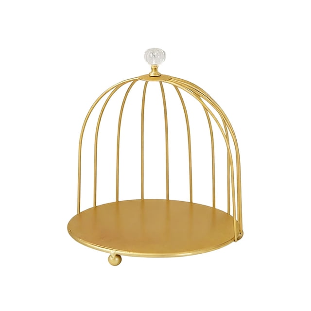 A Wrought Iron Single Tier Gold Birdcage Dessert Stand Cake Tray Snack Rack Kitchen Tableware Cup Tea Break Display Stand 9.45X7.87 Inches Style A