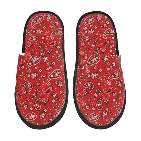 Balery Red Paisley Floral Slient Indoor Furry Fleece Comfort House Shoes Soft Non-Slip Home Shoes Cotton slippers House Slippers-- Medium