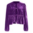 thumbnail image 4 of Viikei Long Sleeve Shirts for Women,Women's New Solid Color Round Neck Long Sleeved Gold Velvet Shirt Top with Strap Design Sense Purple M, 4 of 7