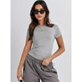 thumbnail image 2 of Womens Short Sleeve Slim Fit Crop Top Going Out Tight-Shirts Summer Basic Tees, 2 of 4