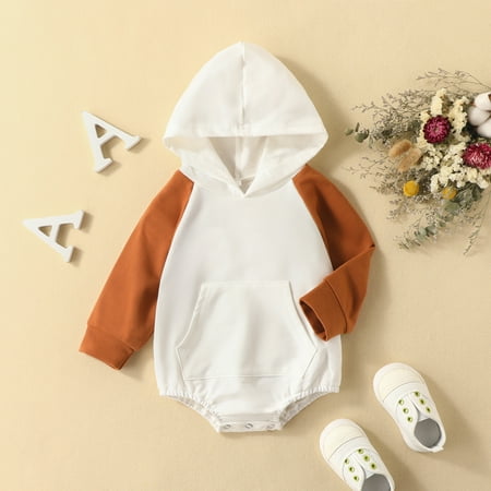 

Hunpta Newborn Infant Baby Boy Girl Fall Clothes Oversized Hooded Pullover Sweatshirt Romper Color Block Long Sleeve Bodysuit Outfits