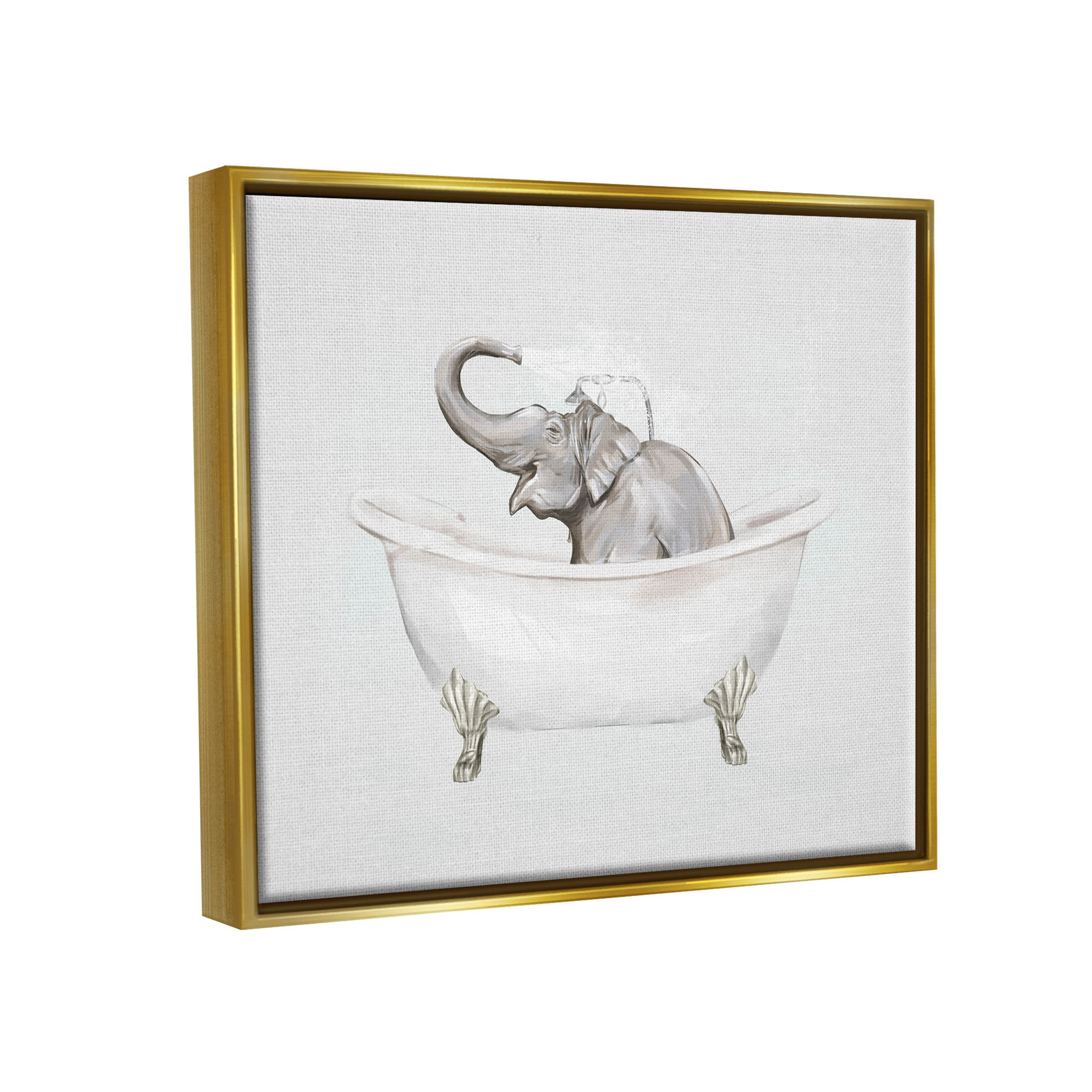 Happy Elephant Splashing Bathtub Animals & Insects Graphic Art Metallic Gold Framed Art Print Wall Art