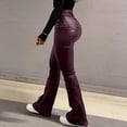 thumbnail image 4 of AHTJRT Leather Pants for Women Midweight Flare Bottoms with Pockets Metallic Retro Style Waterproof Motorcycle Full Length Trousers Wine XS, 4 of 8