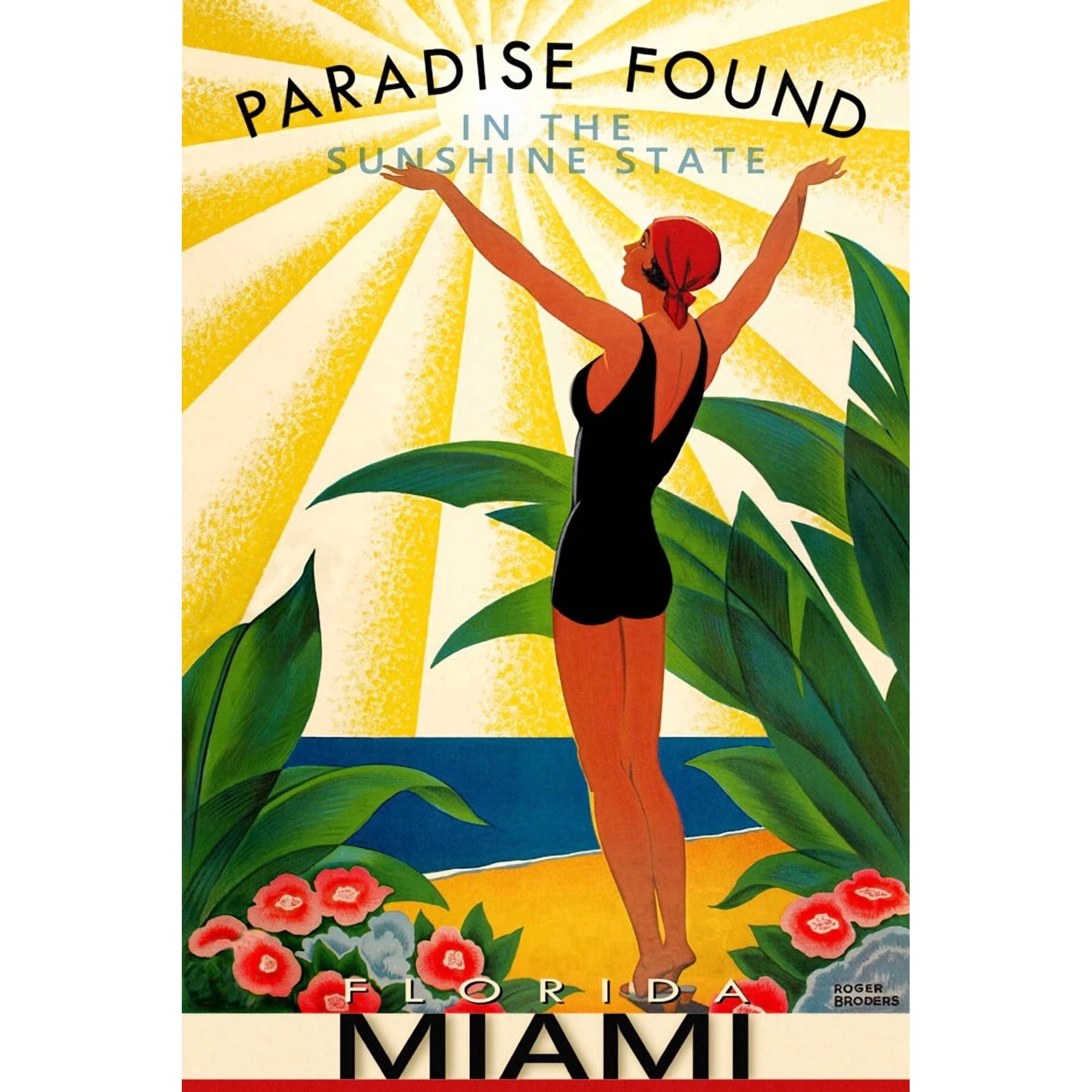 Miami Dade County Florida Tropic Travel Poster Roger Broders Art Home Decor Office Wall Art