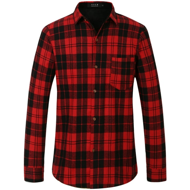 SSLR Flannel Shirt for Men Long Sleeve Button Down Shirt Plaid Casual ...