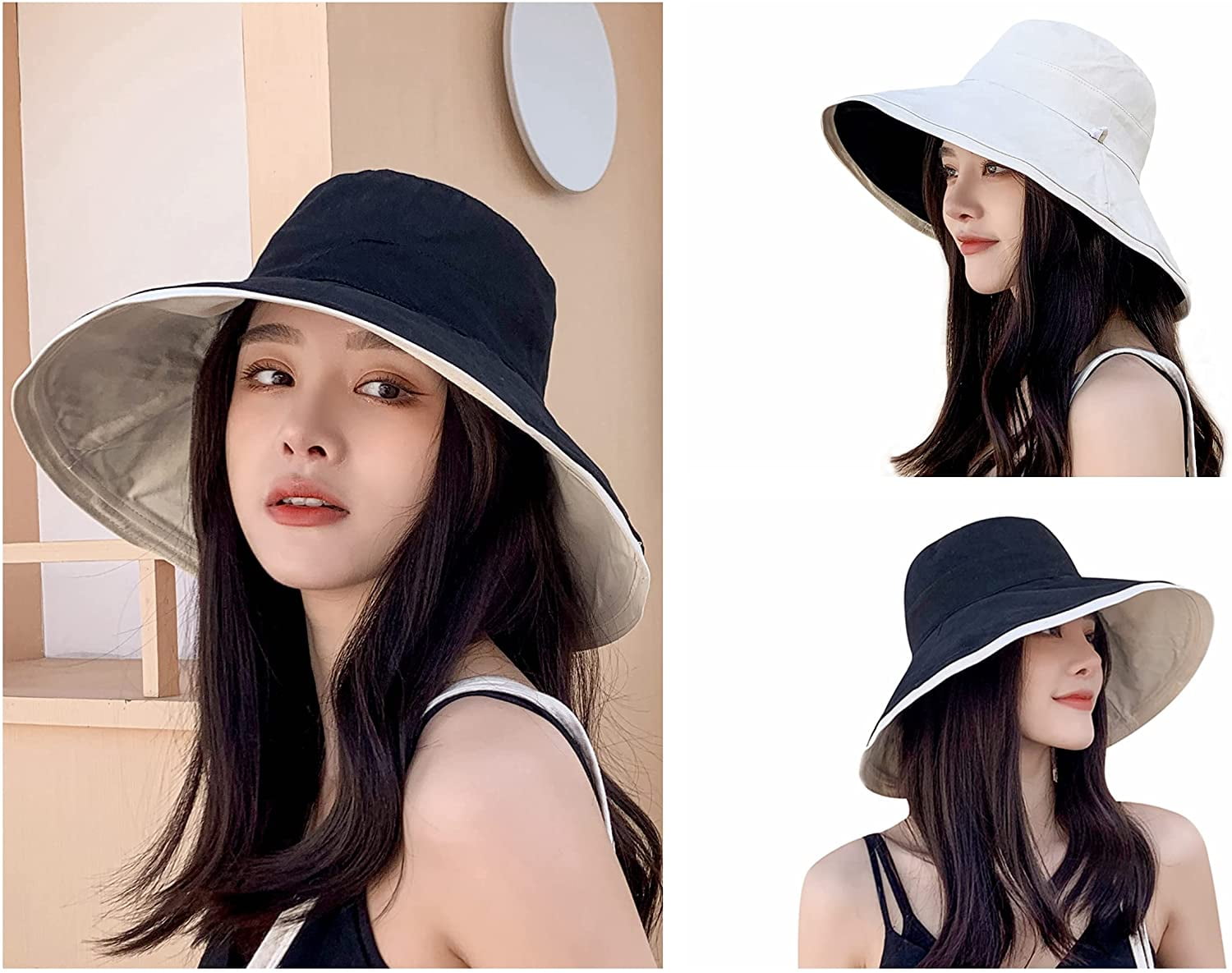 Women's Lady's UV Protective Cotton Bucket Hat Sunhats Reversible Floopy Caps 