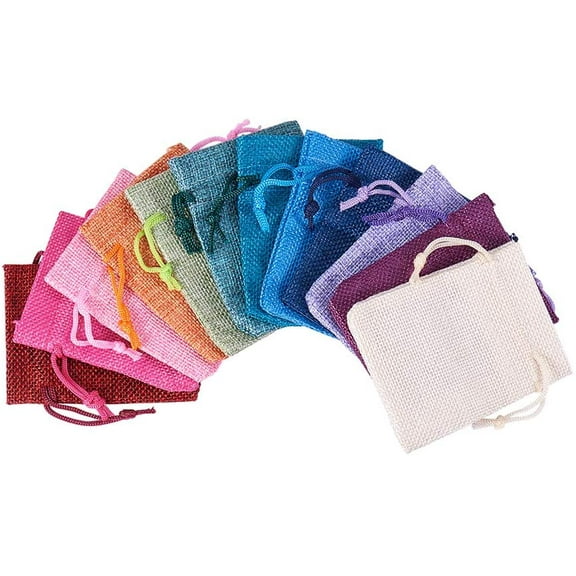 1set 15 color Burlap Bags with Drawstring Gift Bags Jewelry Pouch for Wedding Party Arts Crafts Projects Presents Snacks Jewelry 3.5x2.7 Inches