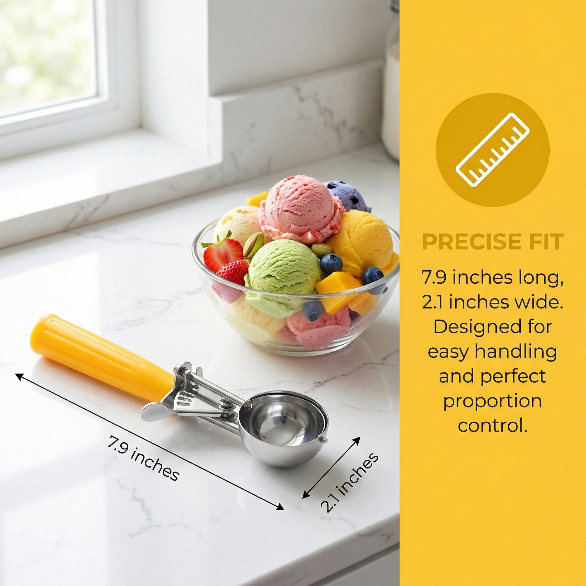 Unique Bargains Stainless Steel Ice Cream Scoop Yellow 7.9in