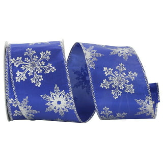JAM Paper Christmas Snowflake Ribbon, Denim, Blue & White, 2.5in x 10yd,  1/Pack
