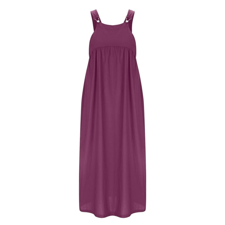 Overall Dress Overall Dress for Women Cotton Linen Overall Dress Casual  Summer Overall Dress Long Overall Dresses Women's Summer Fashion Solid  Color Button Camis Sleeveless Round Neck Dress - Walmart.com