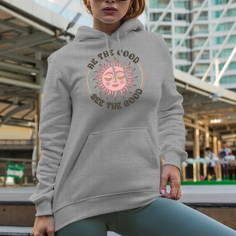 Distressed Be the Good See the Good Sun Boho Drawing Art Merch Gift Heather Grey Hooded Sweatshirt or Hoodie XL