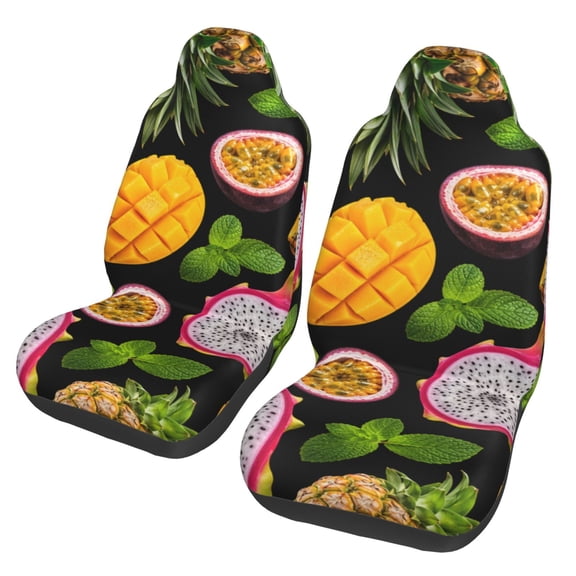 Tropical Fruit Medley Pattern Car Seat Cover 2 Pcs Auto Front Bucket Seats Protector Cushion Universal Vehicle Truck SUV