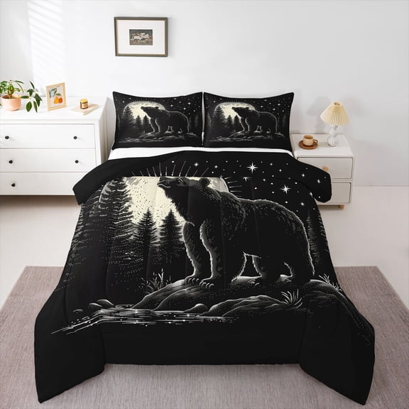 Manfei Teens Female Men Safari Bear Bedding Comforter Set 2pcs,Woodland Wildlife Twin Comforter Sets Microfiber,Jungle Animal Breathable Bedding Set,Microfiber Bedroom Decor,Reversible